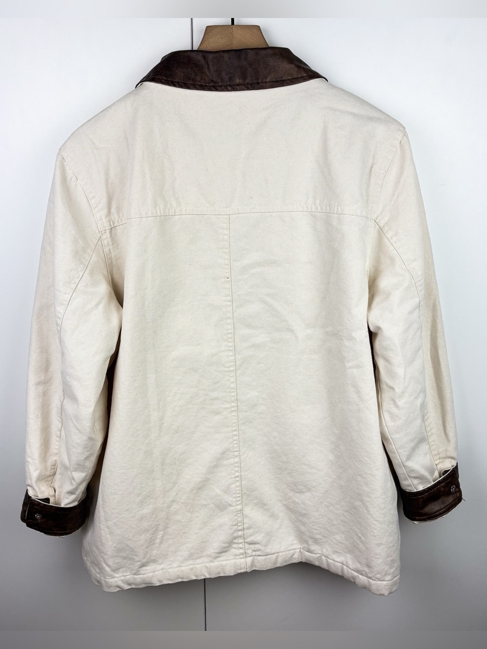 Chore Jacket Barn Coat 100% Cotton Canvas Leather Collar Quilted Outdoor White - Picture 7 of 7